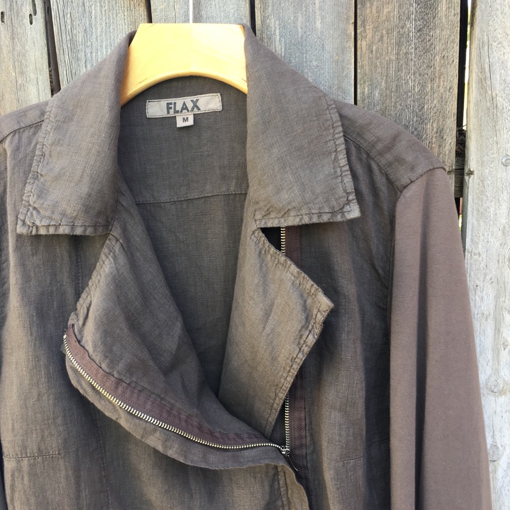 Flax Wanderlust Moto Jacket Linen Cotton Java Brown M - Picture 6 of 16